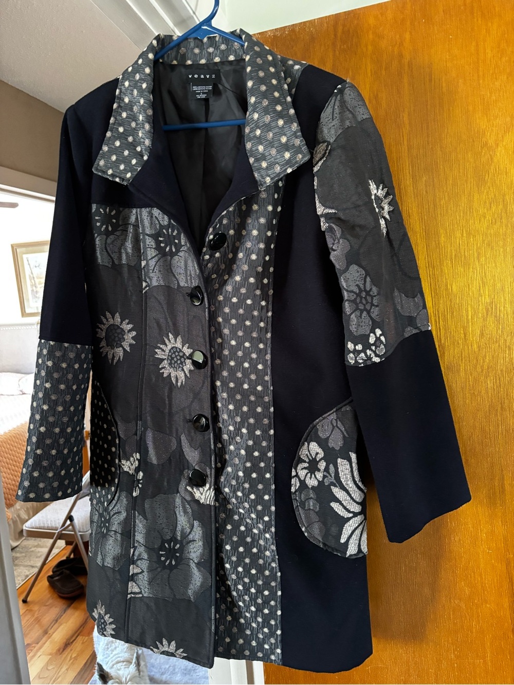 Black & Gray Floral Patchwork Coat